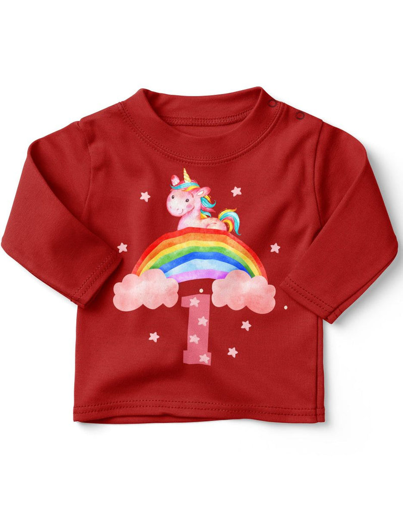 Baby / Kinder Longsleeve mit Spruch Ich bin Eins 1 Einhorn - von Mikalino