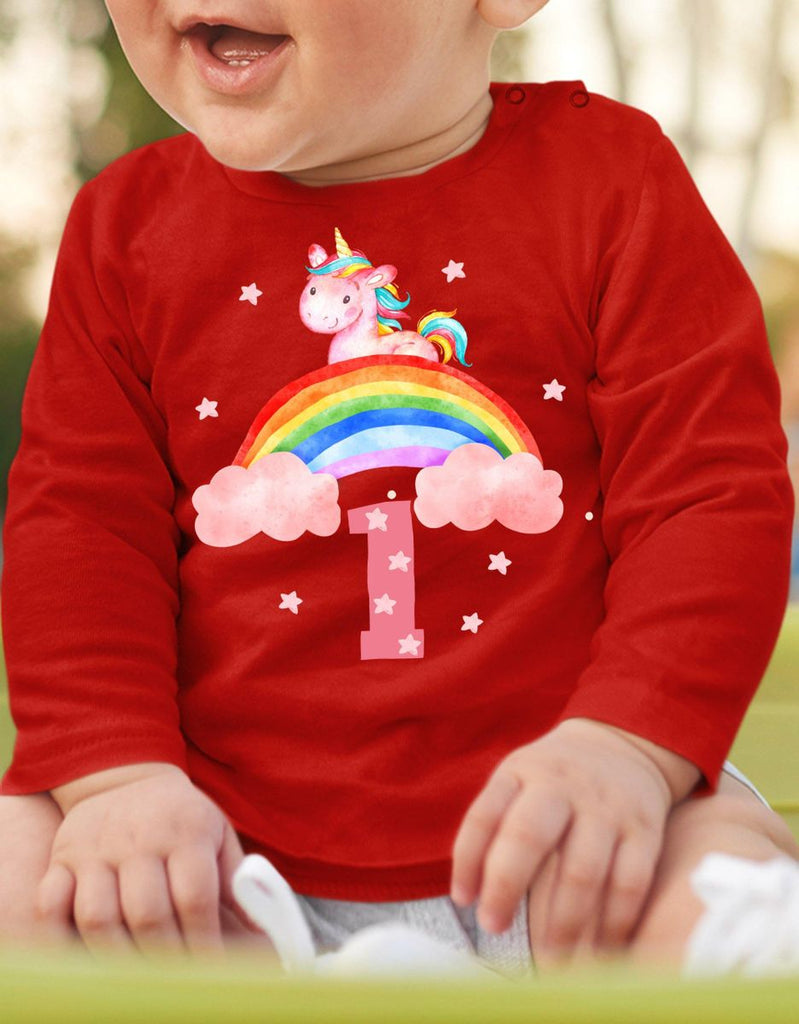 Baby / Kinder Longsleeve mit Spruch Ich bin Eins 1 Einhorn - von Mikalino