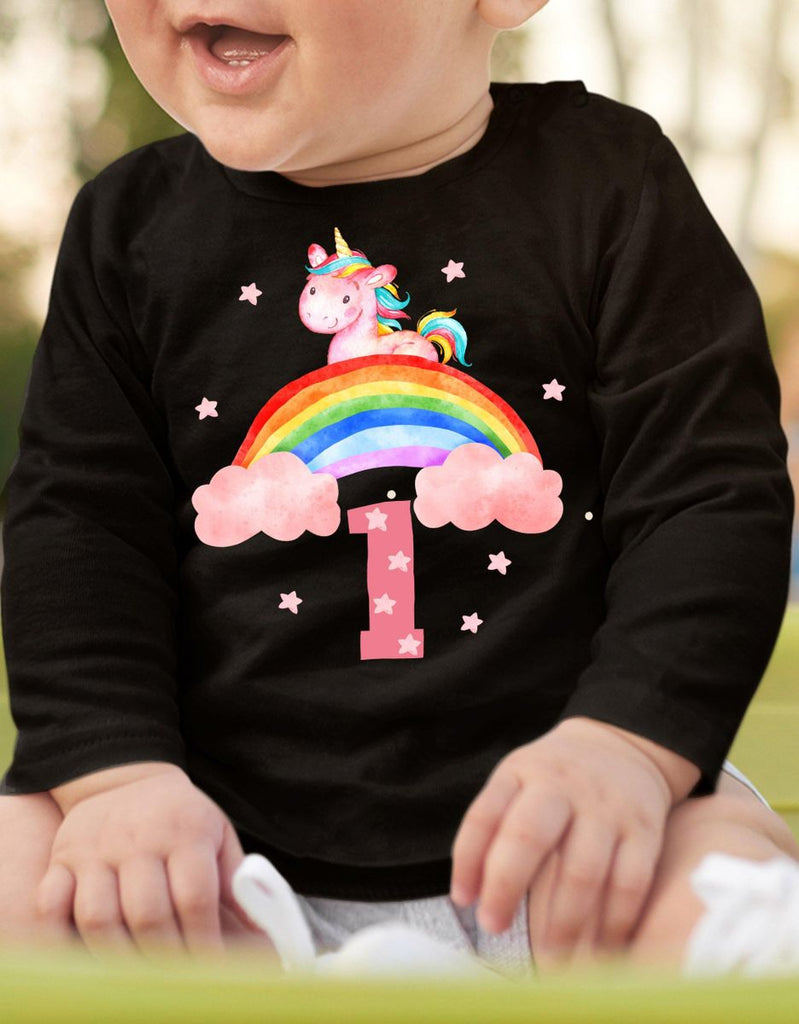 Baby / Kinder Longsleeve mit Spruch Ich bin Eins 1 Einhorn - von Mikalino