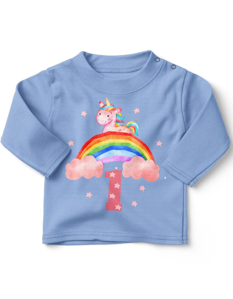 Baby / Kinder Longsleeve mit Spruch Ich bin Eins 1 Einhorn - von Mikalino