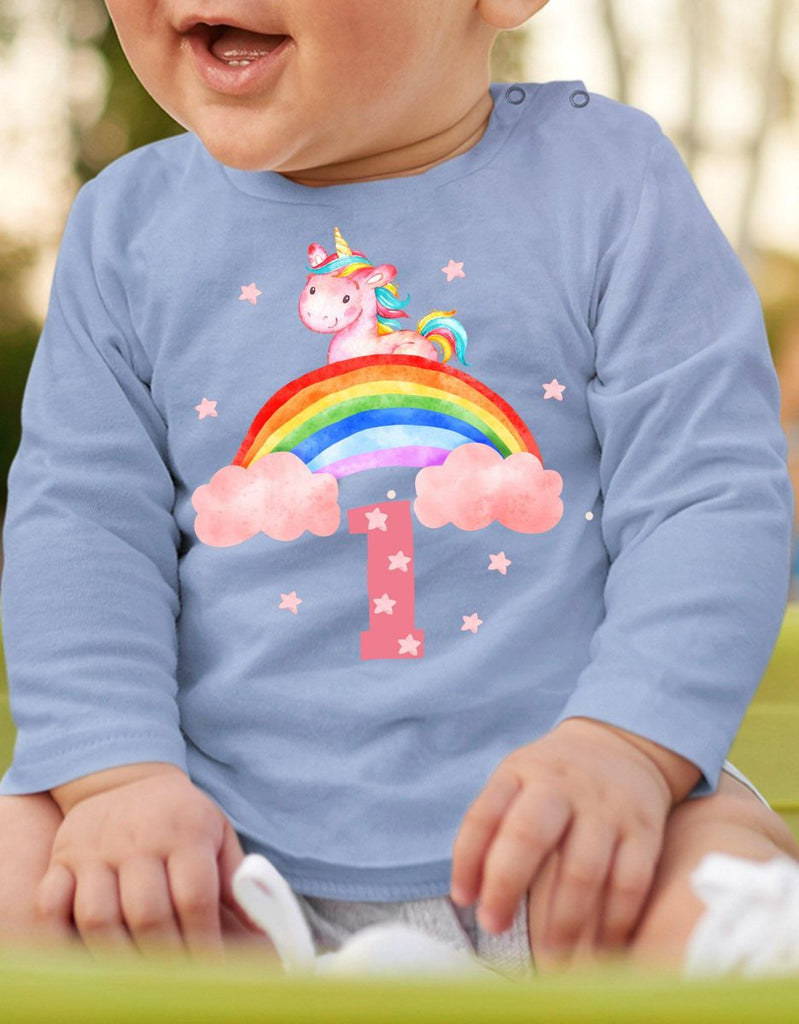 Baby / Kinder Longsleeve mit Spruch Ich bin Eins 1 Einhorn - von Mikalino