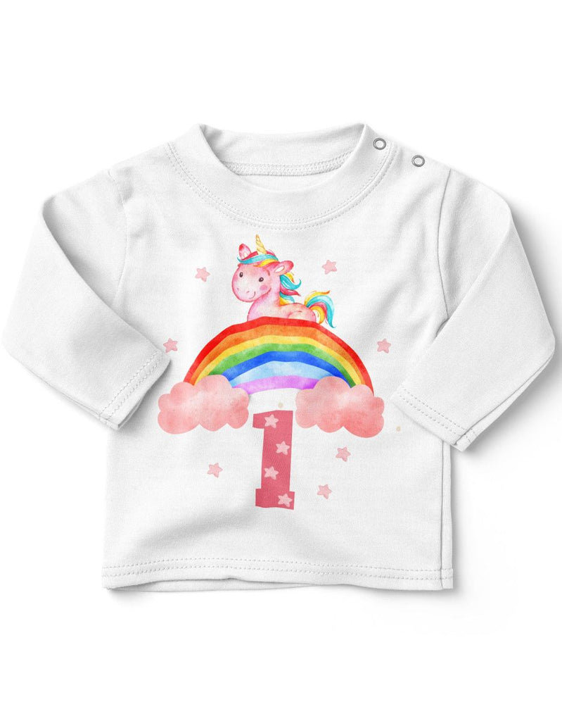 Baby / Kinder Longsleeve mit Spruch Ich bin Eins 1 Einhorn - von Mikalino