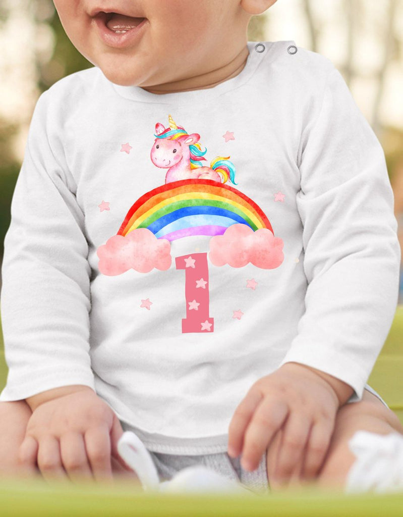 Baby / Kinder Longsleeve mit Spruch Ich bin Eins 1 Einhorn - von Mikalino