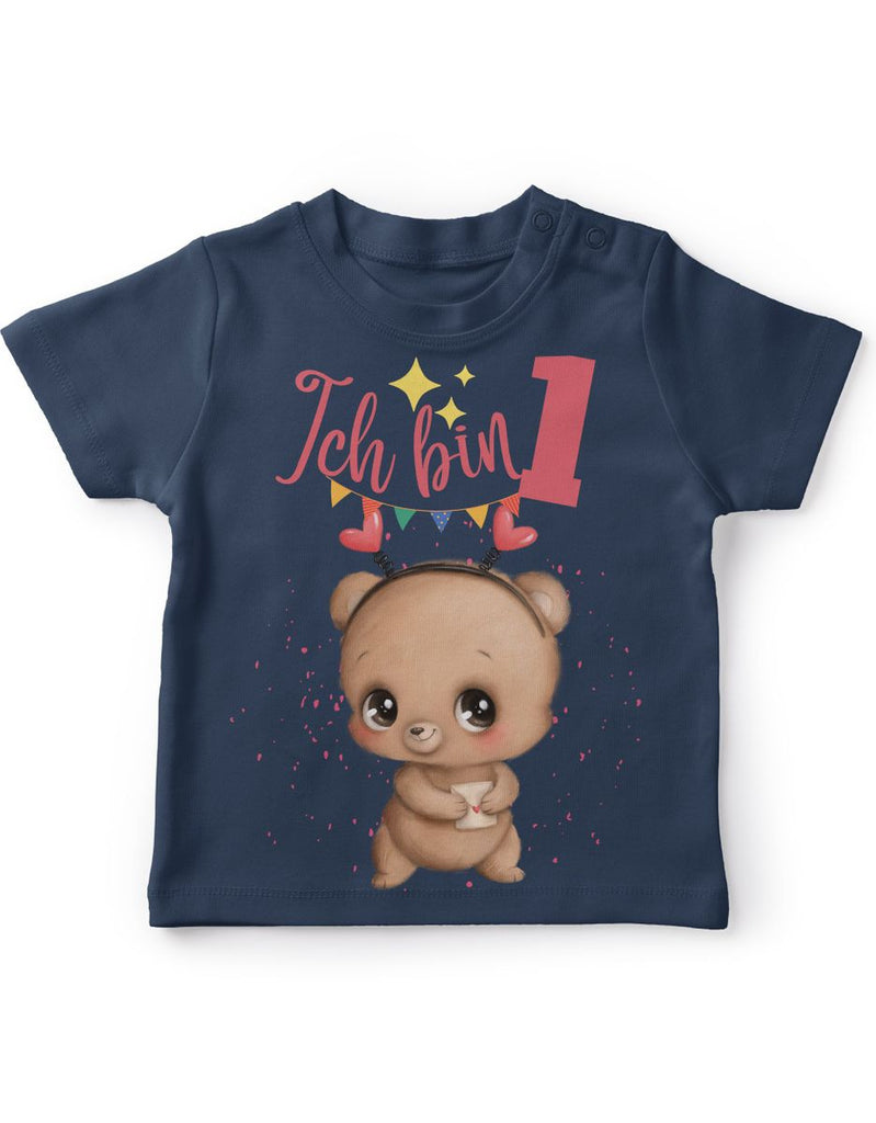 Baby / Kinder T-Shirt mit Spruch Ich bin Eins 1 Bär mit Herz - von Mikalino