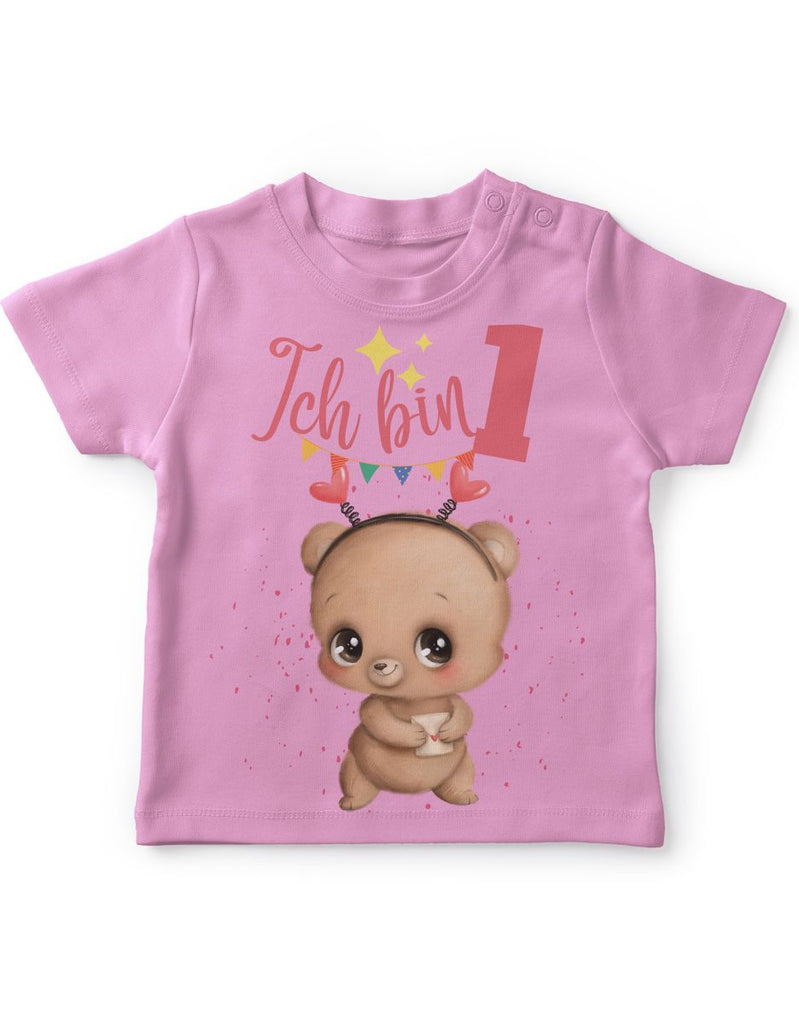 Baby / Kinder T-Shirt mit Spruch Ich bin Eins 1 Bär mit Herz - von Mikalino