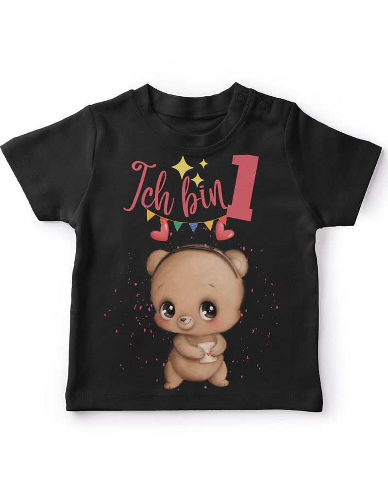 Baby / Kinder T-Shirt mit Spruch Ich bin Eins 1 Bär mit Herz - von Mikalino