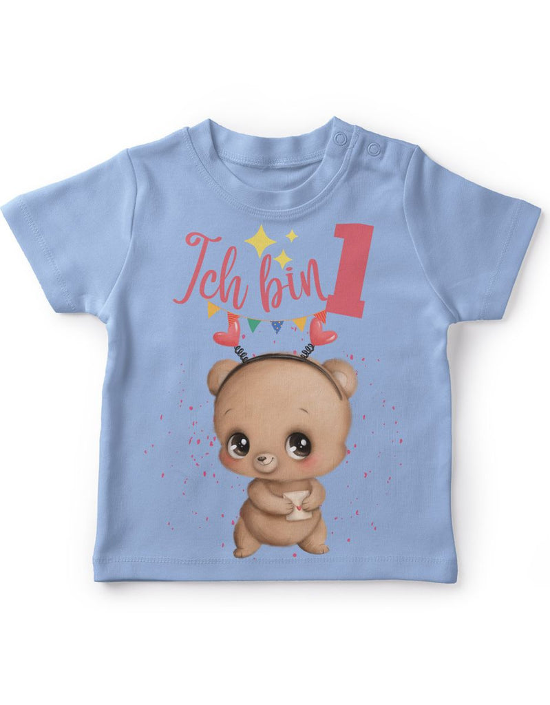 Baby / Kinder T-Shirt mit Spruch Ich bin Eins 1 Bär mit Herz - von Mikalino