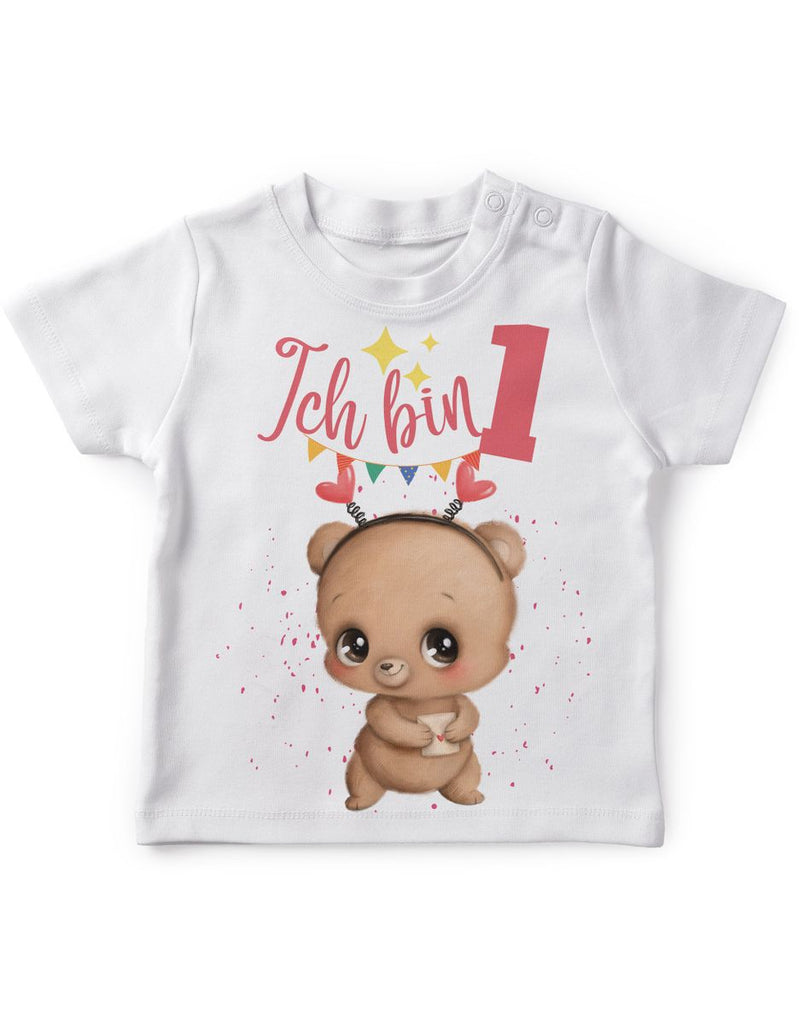 Baby / Kinder T-Shirt mit Spruch Ich bin Eins 1 Bär mit Herz - von Mikalino