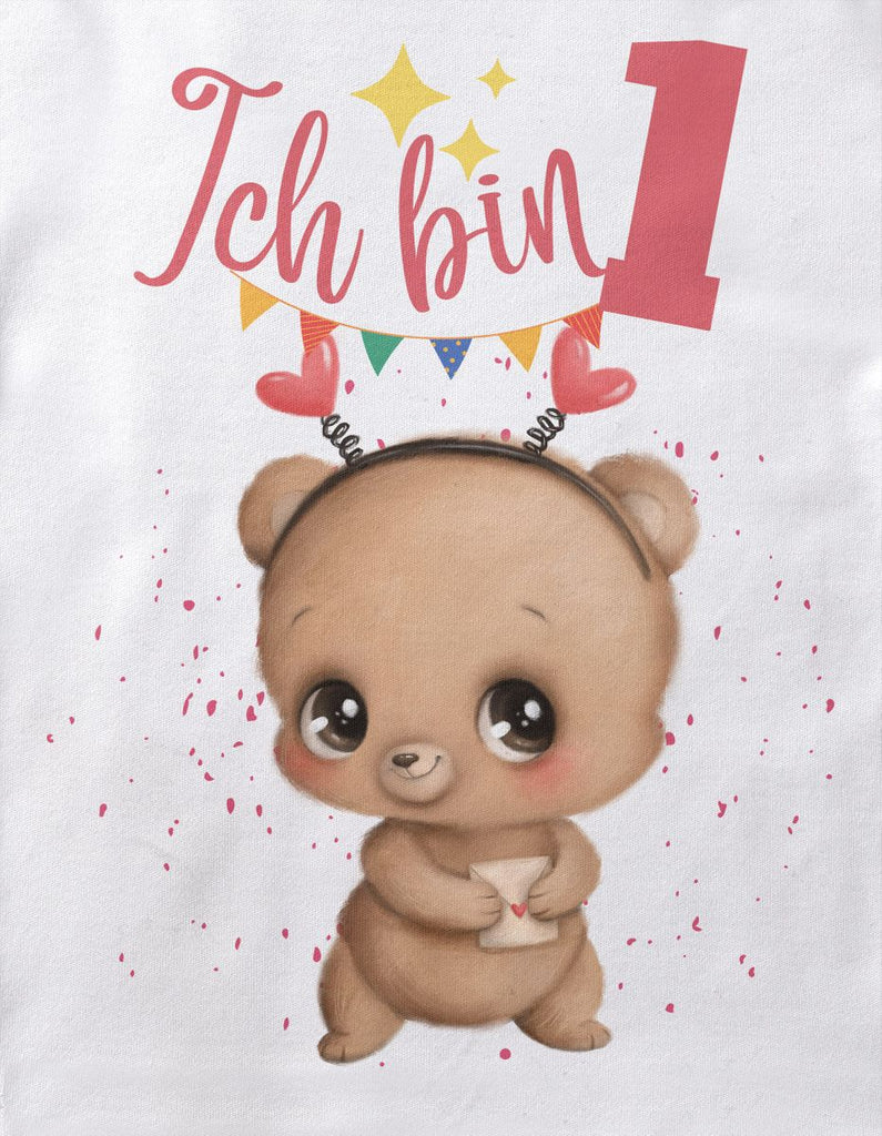 Baby / Kinder T-Shirt mit Spruch Ich bin Eins 1 Bär mit Herz - von Mikalino