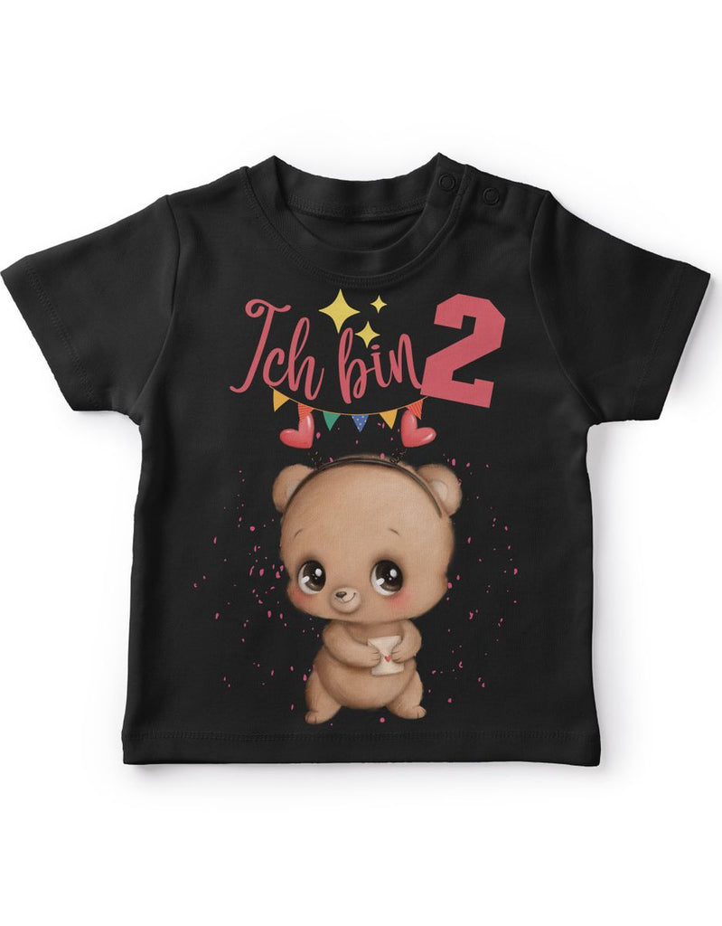 Baby / Kinder T-Shirt mit Spruch Ich bin Zwei 2 Bär mit Herz - von Mikalino