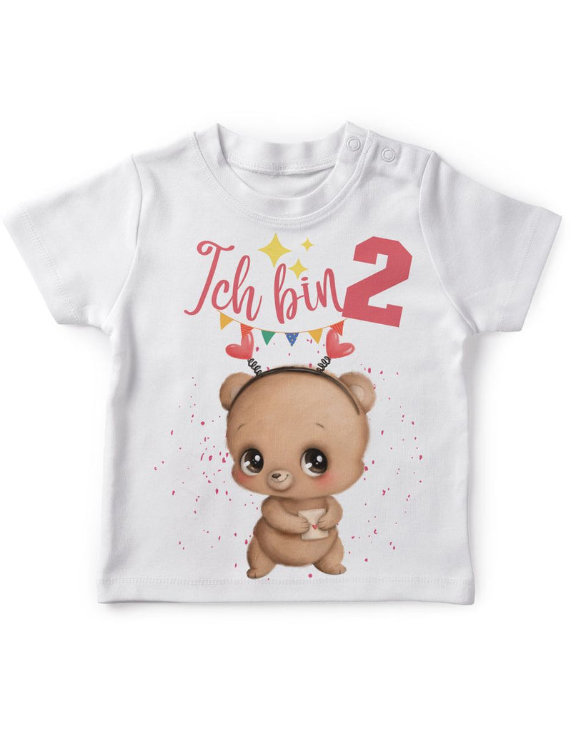 Baby / Kinder T-Shirt mit Spruch Ich bin Zwei 2 Bär mit Herz - von Mikalino