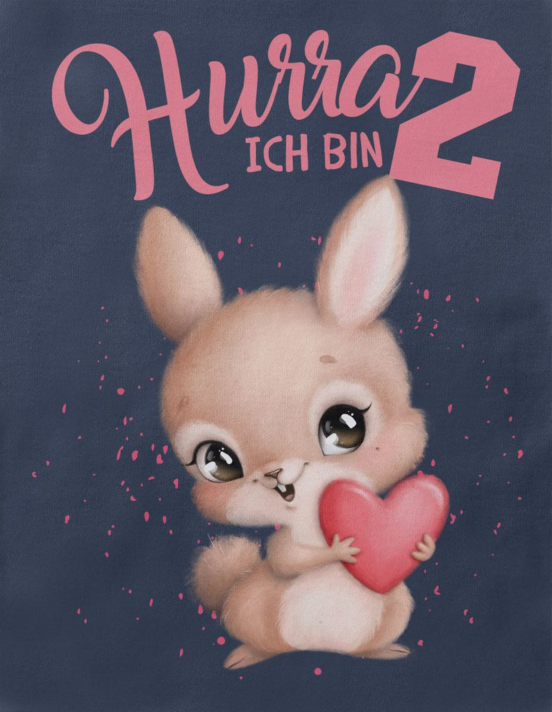 Baby / Kinder T-Shirt mit Spruch Ich bin Zwei 2 süßer Hase mit großem Herz in der Hand - von Mikalino