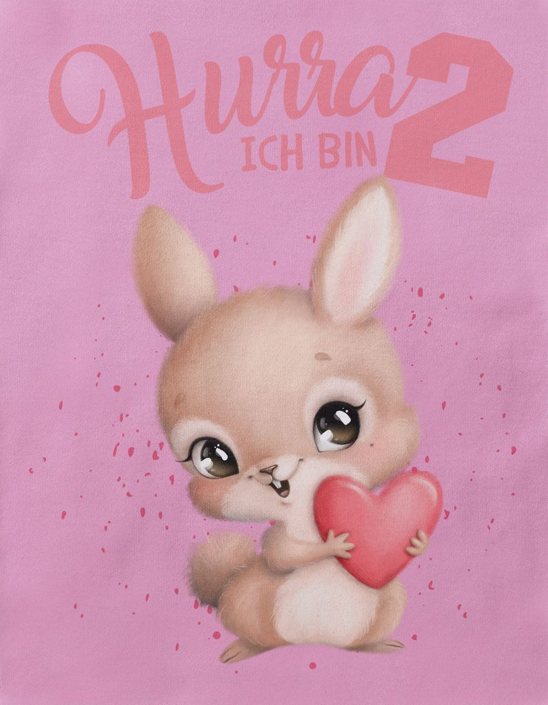 Baby / Kinder T-Shirt mit Spruch Ich bin Zwei 2 süßer Hase mit großem Herz in der Hand - von Mikalino