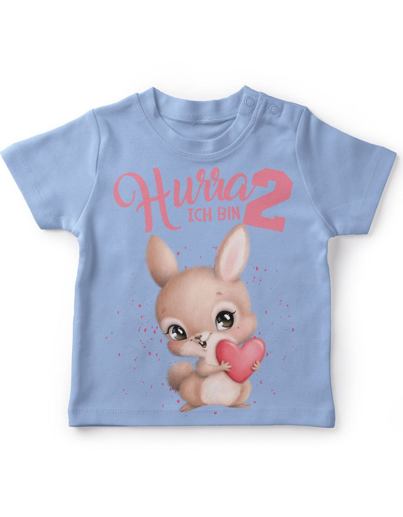 Baby / Kinder T-Shirt mit Spruch Ich bin Zwei 2 süßer Hase mit großem Herz in der Hand - von Mikalino