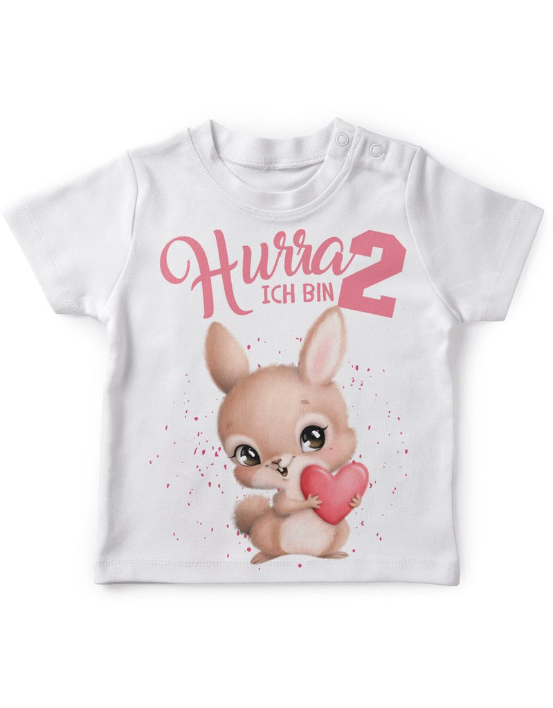 Baby / Kinder T-Shirt mit Spruch Ich bin Zwei 2 süßer Hase mit großem Herz in der Hand - von Mikalino