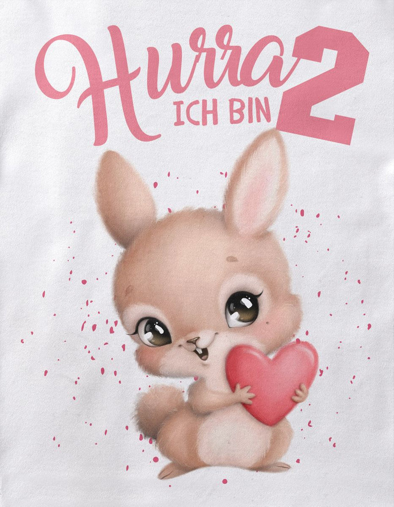 Baby / Kinder T-Shirt mit Spruch Ich bin Zwei 2 süßer Hase mit großem Herz in der Hand - von Mikalino