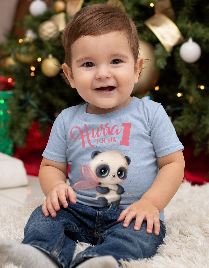 Baby / Kinder T-Shirt mit Spruch Ich bin Eins 1 süßer Waschbär - von Mikalino