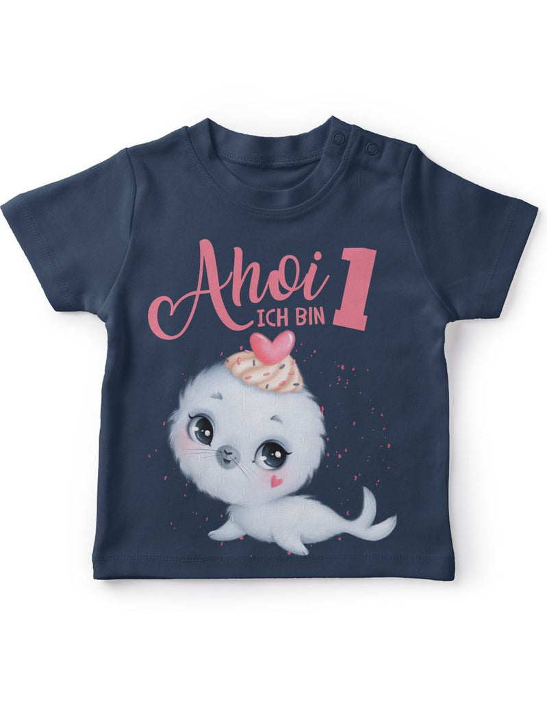 Baby / Kinder T-Shirt mit Spruch Ich bin Eins 1 Süße Robbe - von Mikalino