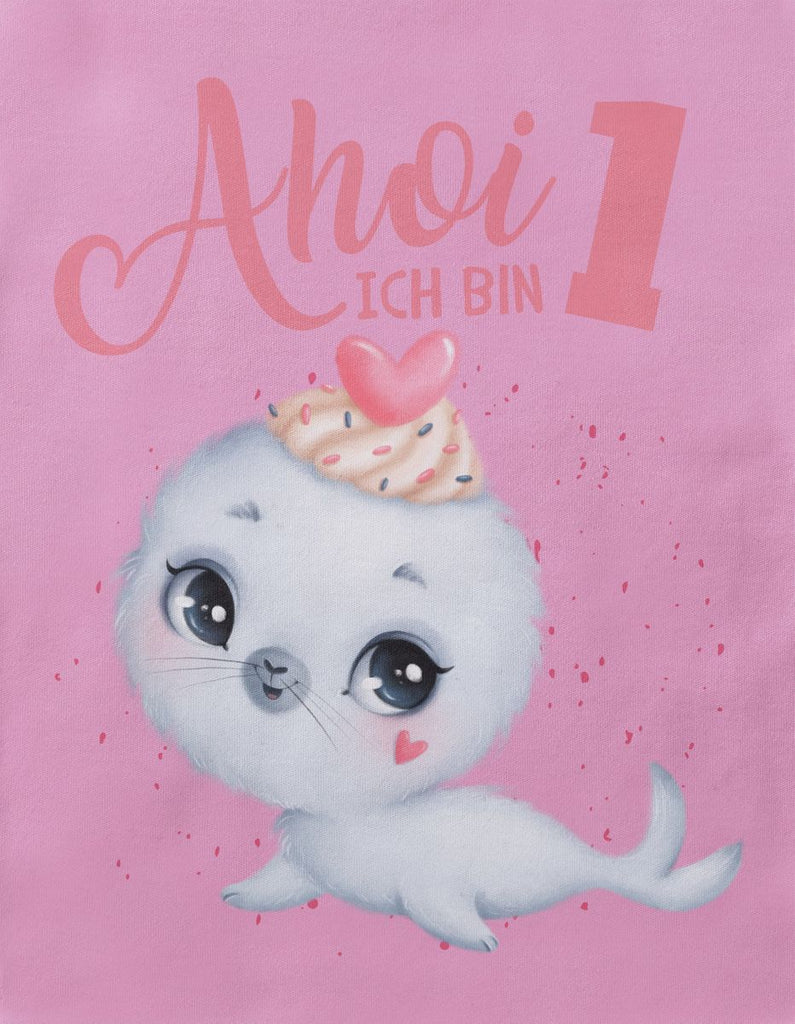 Baby / Kinder T-Shirt mit Spruch Ich bin Eins 1 Süße Robbe - von Mikalino