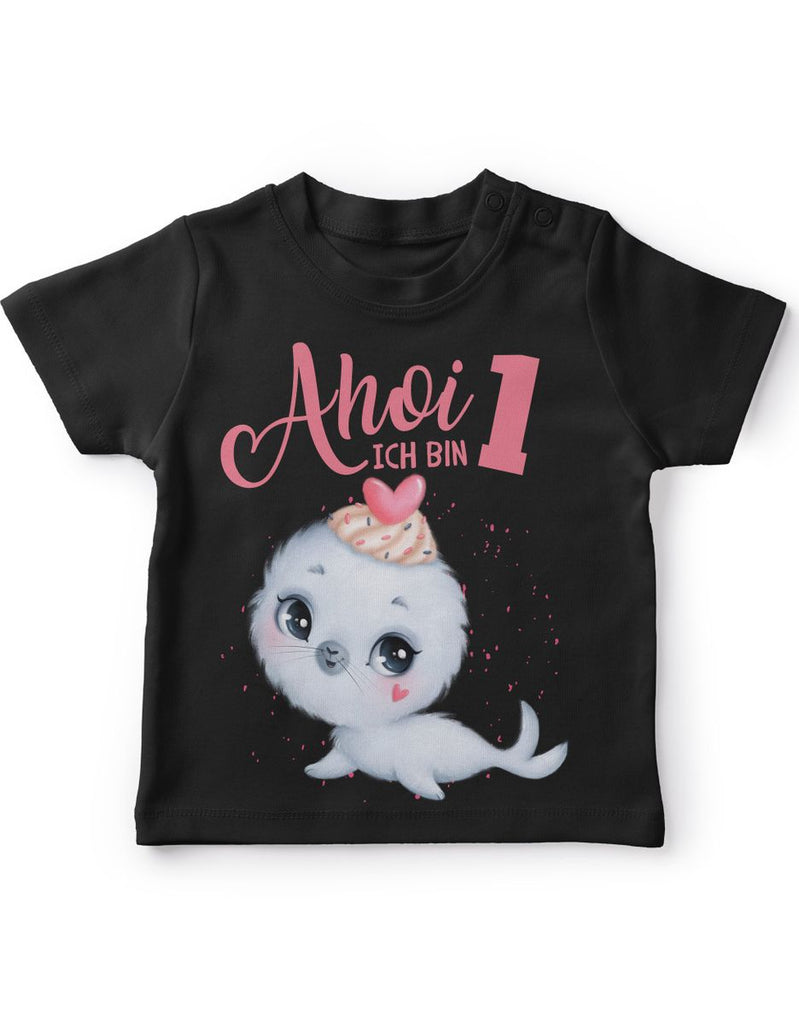 Baby / Kinder T-Shirt mit Spruch Ich bin Eins 1 Süße Robbe - von Mikalino