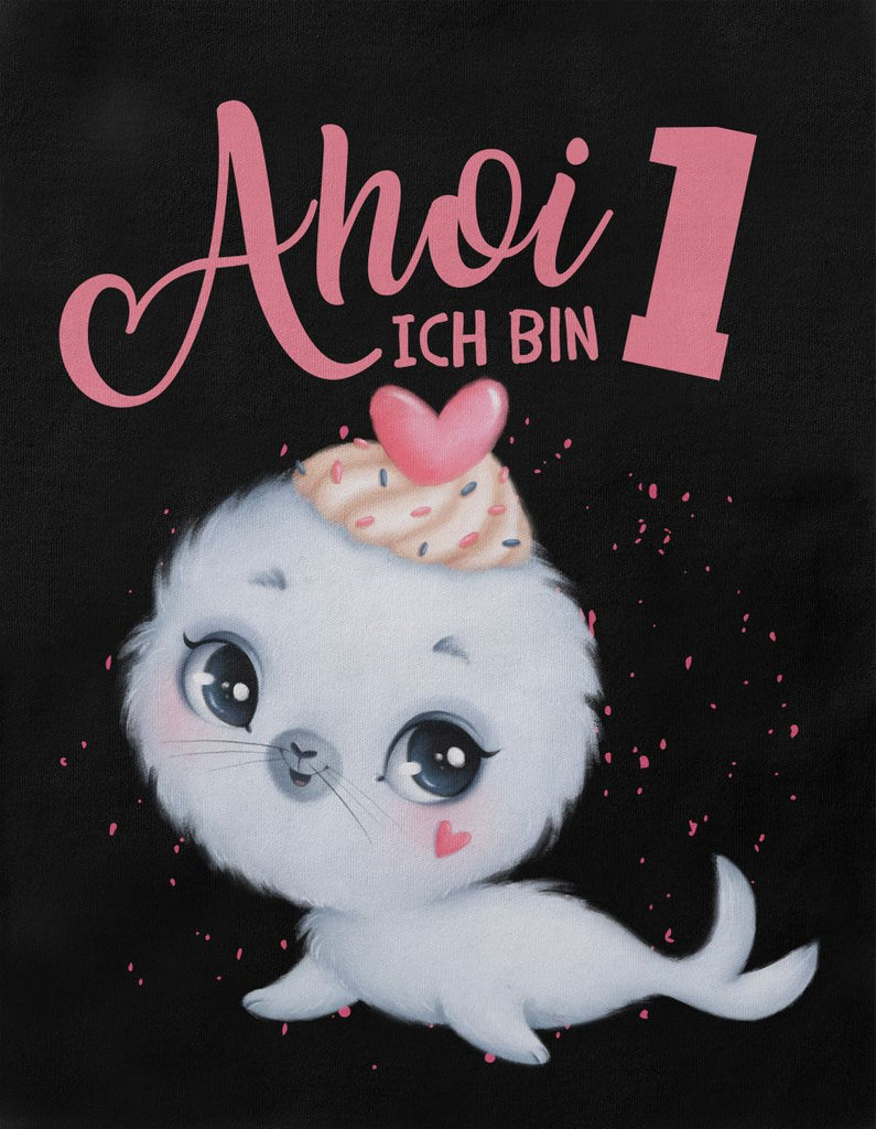 Baby / Kinder T-Shirt mit Spruch Ich bin Eins 1 Süße Robbe - von Mikalino