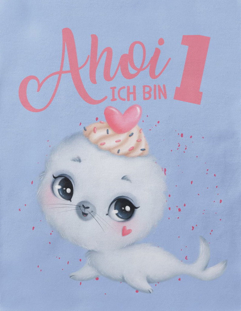 Baby / Kinder T-Shirt mit Spruch Ich bin Eins 1 Süße Robbe - von Mikalino