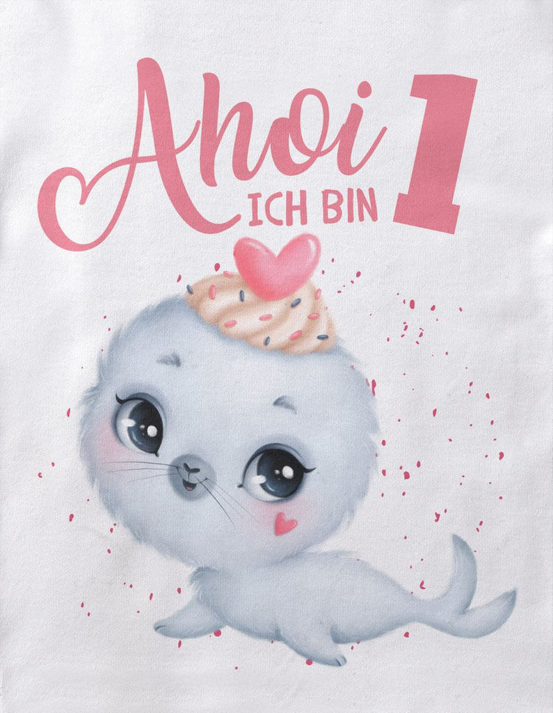 Baby / Kinder T-Shirt mit Spruch Ich bin Eins 1 Süße Robbe - von Mikalino