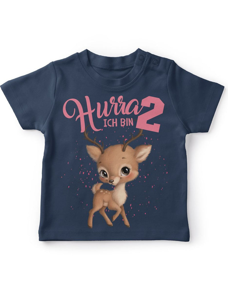 Baby / Kinder T-Shirt mit Spruch Ich bin Zwei 2 Süßes Rehkitz - von Mikalino