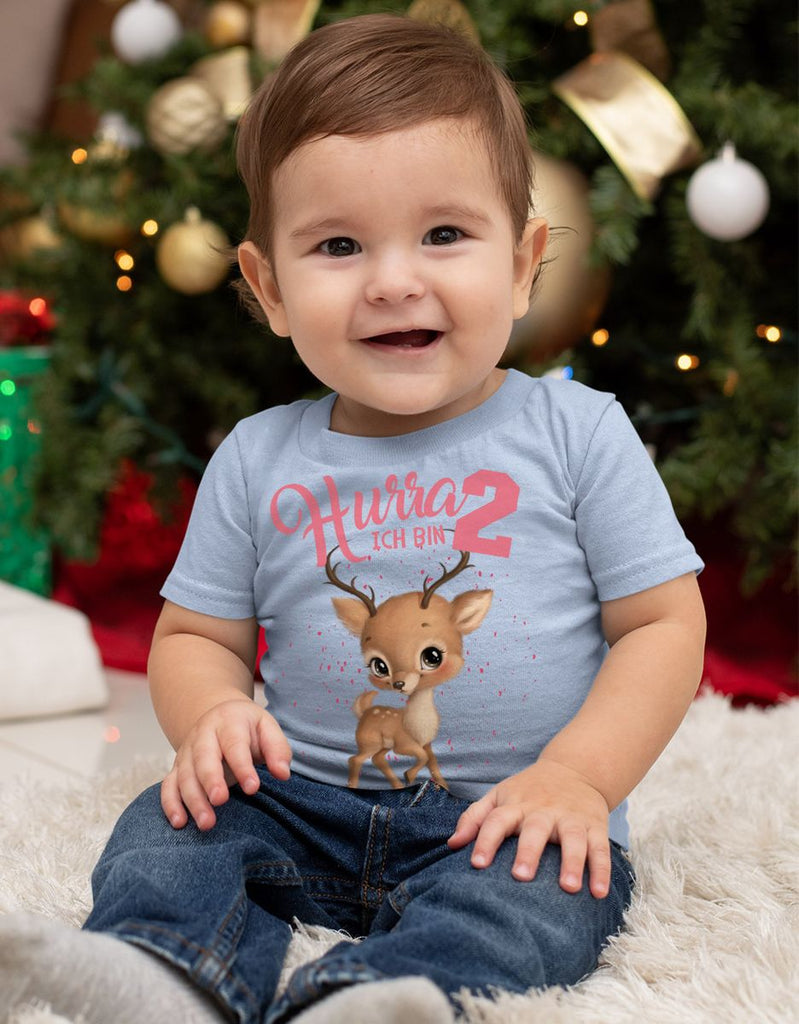 Baby / Kinder T-Shirt mit Spruch Ich bin Zwei 2 Süßes Rehkitz - von Mikalino