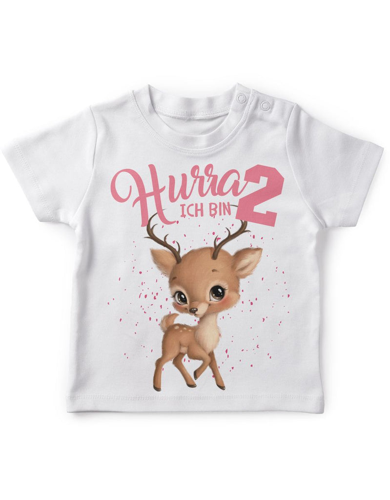 Baby / Kinder T-Shirt mit Spruch Ich bin Zwei 2 Süßes Rehkitz - von Mikalino