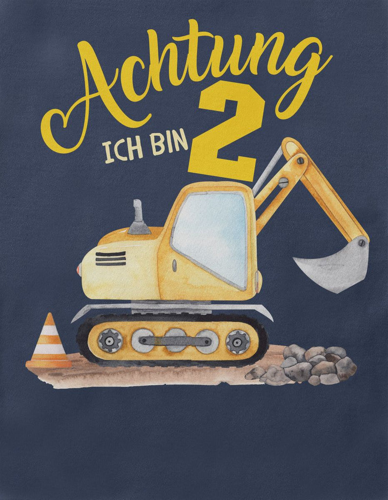 Baby / Kinder Longsleeve mit Spruch Achtung ich bin Zwei 2 Bagger Schaufelbagger - von Mikalino