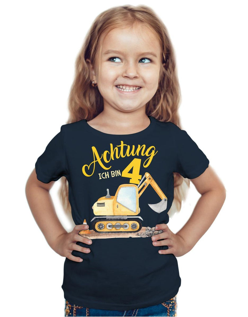 Kinder T-Shirt Achtung ich bin Vier 4 Bagger Schaufelbagger - von Mikalino