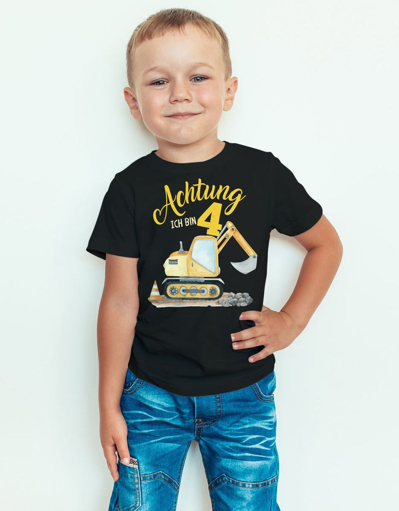 Kinder T-Shirt Achtung ich bin Vier 4 Bagger Schaufelbagger - von Mikalino