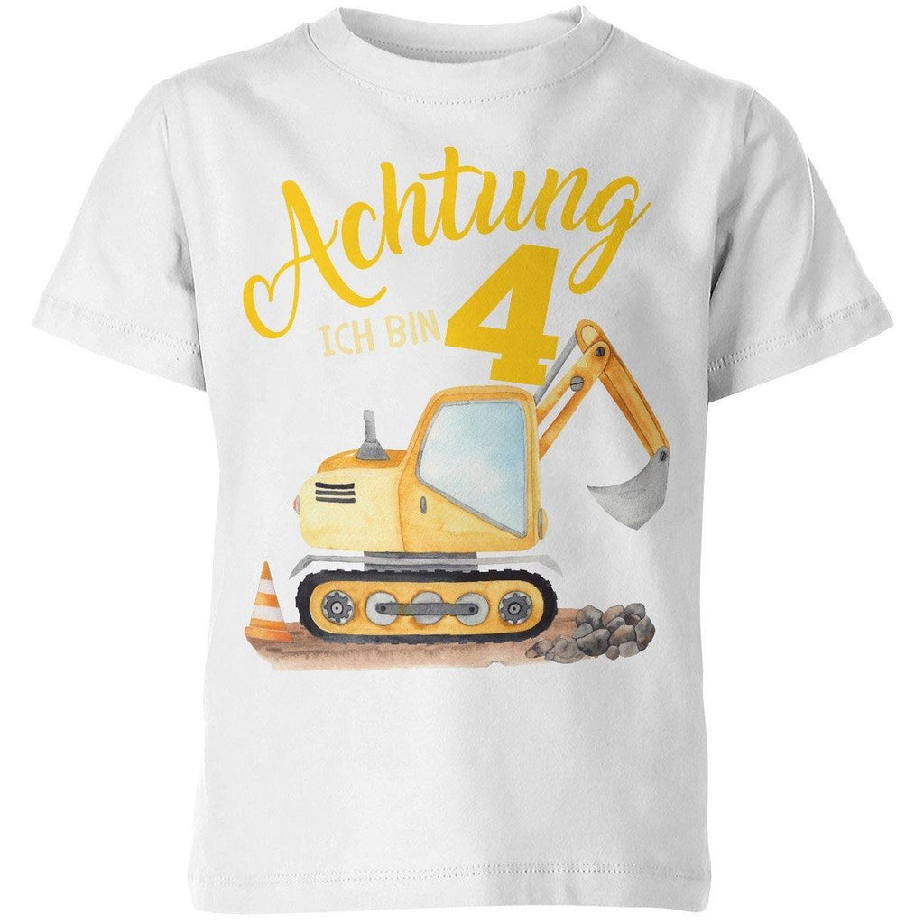 Kinder T-Shirt Achtung ich bin Vier 4 Bagger Schaufelbagger - von Mikalino