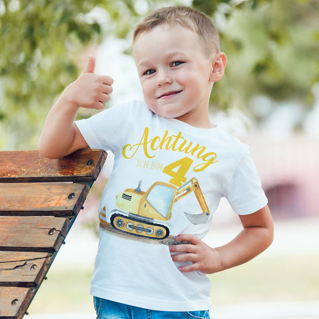 Kinder T-Shirt Achtung ich bin Vier 4 Bagger Schaufelbagger - von Mikalino