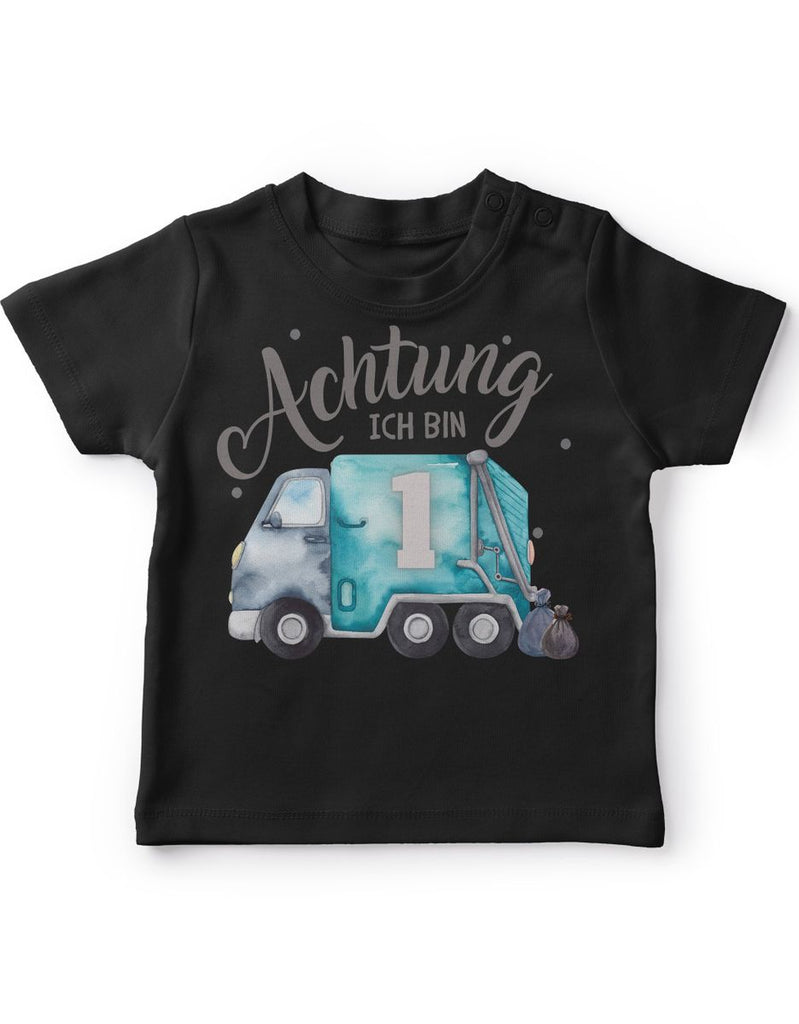 Baby / Kinder T-Shirt mit Spruch Achtung ich bin Eins 1 Müllabfuhr - von Mikalino