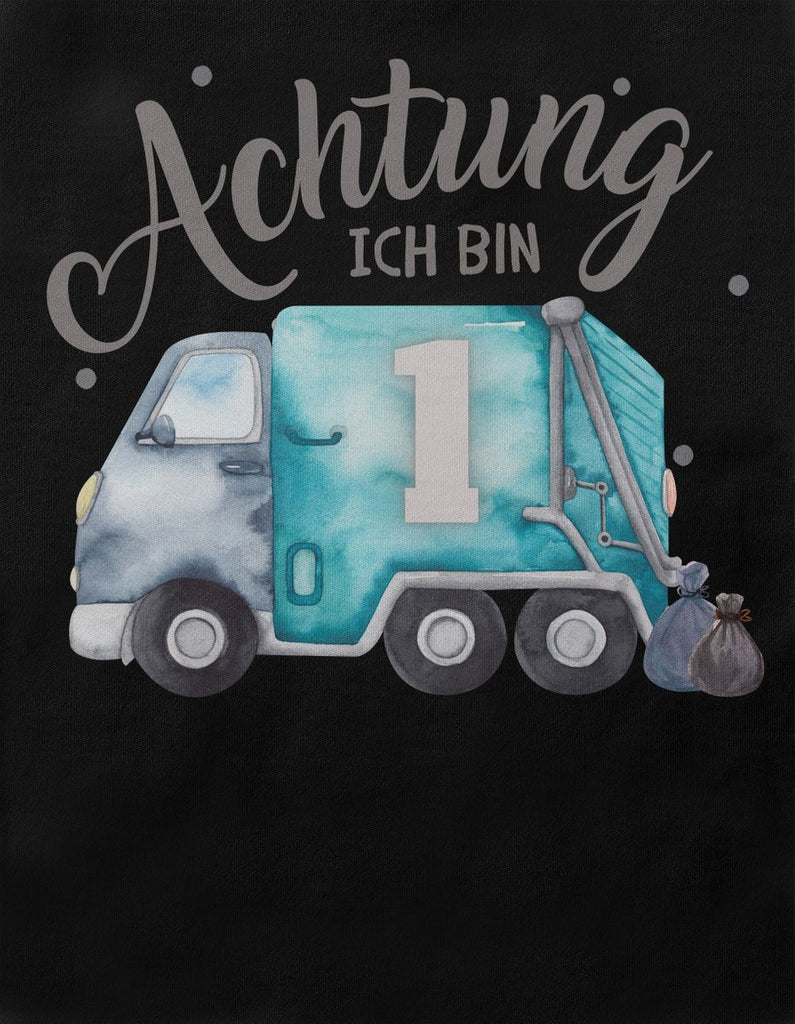 Baby / Kinder T-Shirt mit Spruch Achtung ich bin Eins 1 Müllabfuhr - von Mikalino