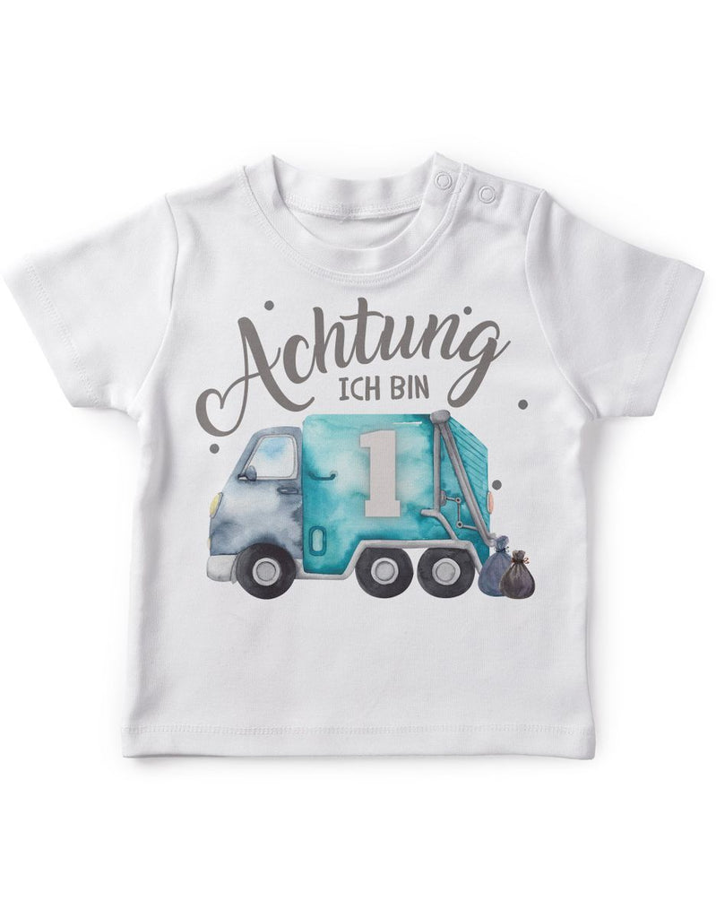 Baby / Kinder T-Shirt mit Spruch Achtung ich bin Eins 1 Müllabfuhr - von Mikalino