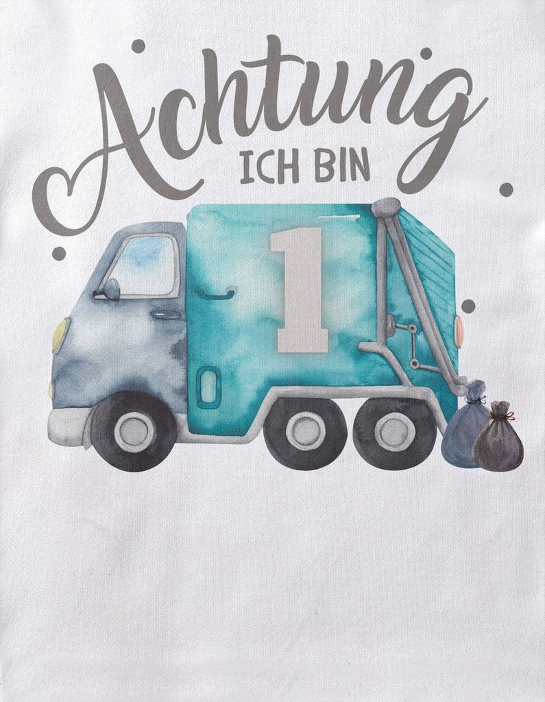 Baby / Kinder T-Shirt mit Spruch Achtung ich bin Eins 1 Müllabfuhr - von Mikalino