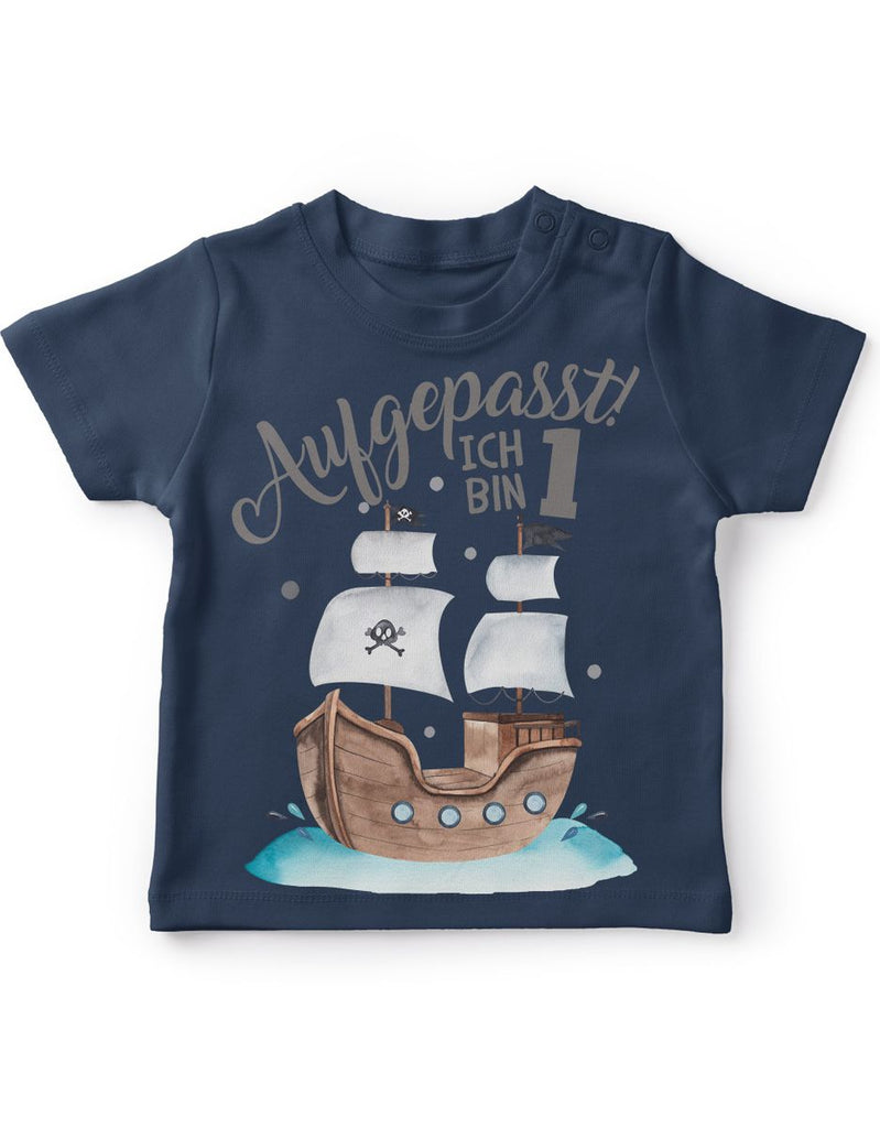 Baby / Kinder T-Shirt mit Spruch Aufgepasst ich bin Eins 1 Pirat - von Mikalino