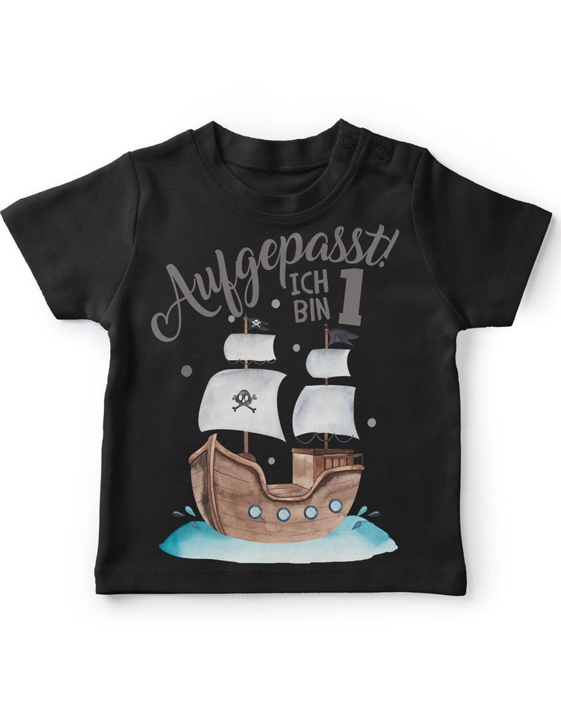 Baby / Kinder T-Shirt mit Spruch Aufgepasst ich bin Eins 1 Pirat - von Mikalino