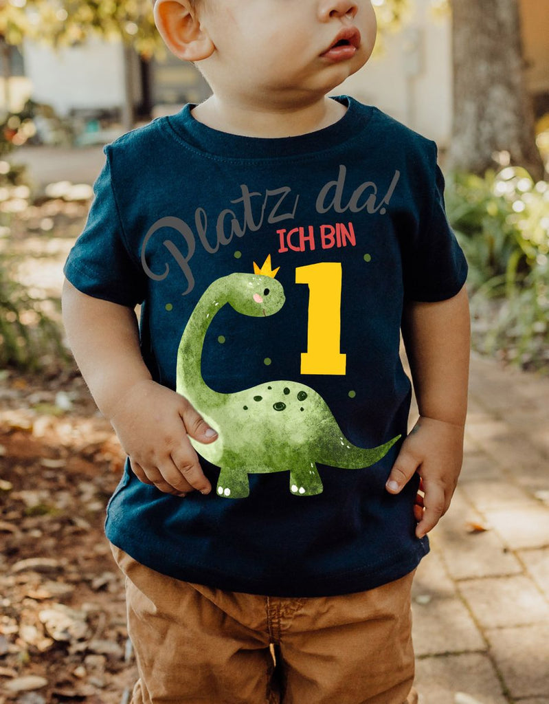 Baby / Kinder T-Shirt mit Spruch Platz Da ich bin Eins 1 Dinosaurier mit Krone - von Mikalino