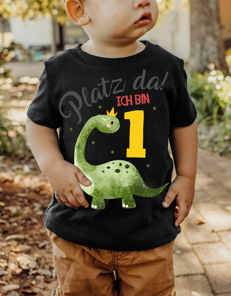 Baby / Kinder T-Shirt mit Spruch Platz Da ich bin Eins 1 Dinosaurier mit Krone - von Mikalino