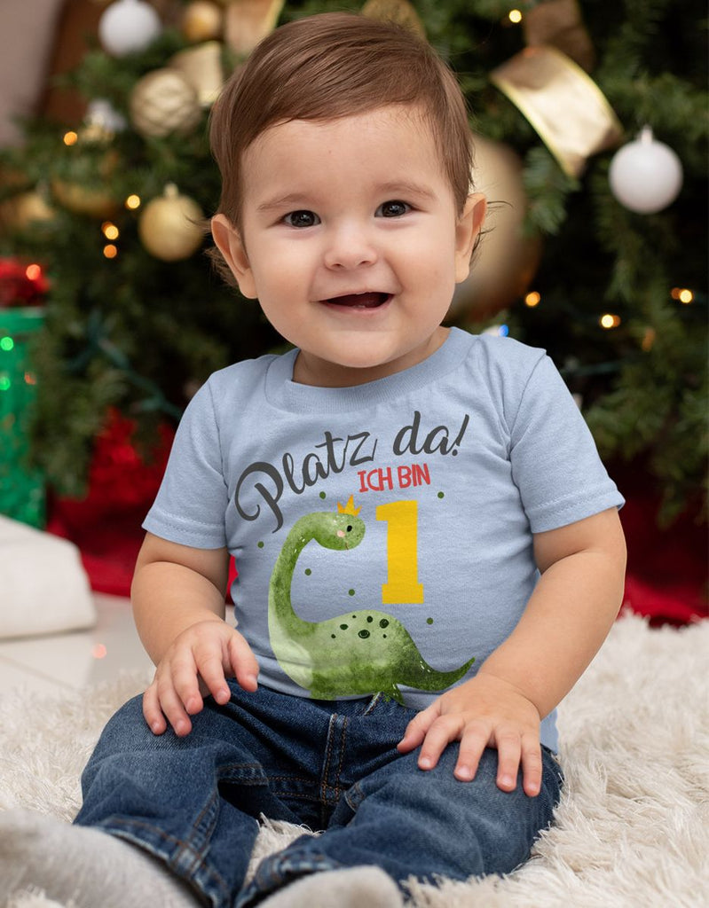 Baby / Kinder T-Shirt mit Spruch Platz Da ich bin Eins 1 Dinosaurier mit Krone - von Mikalino