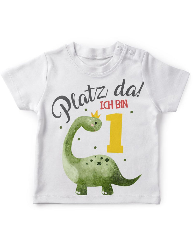 Baby / Kinder T-Shirt mit Spruch Platz Da ich bin Eins 1 Dinosaurier mit Krone - von Mikalino