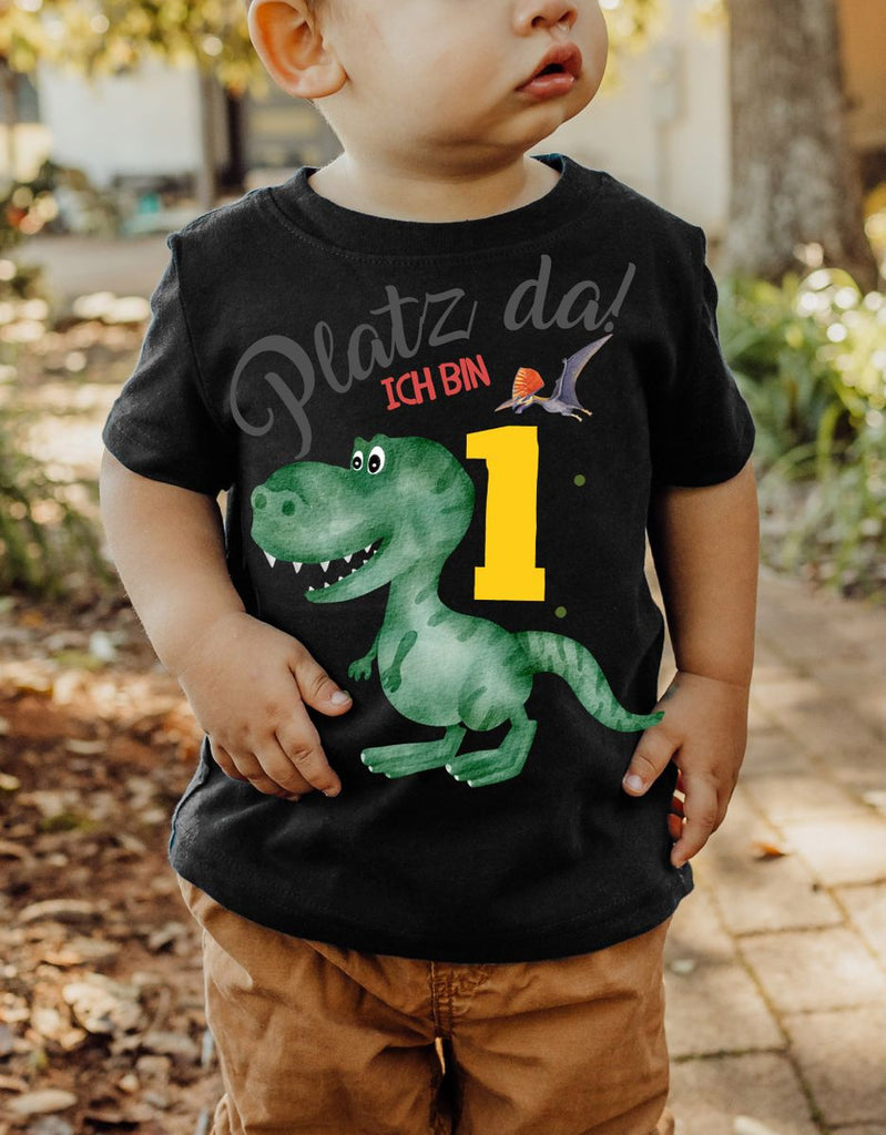 Baby / Kinder T-Shirt mit Spruch Platz Da ich bin Eins 1 Dinosaurier T-Rex mit Flugsaurier - von Mikalino