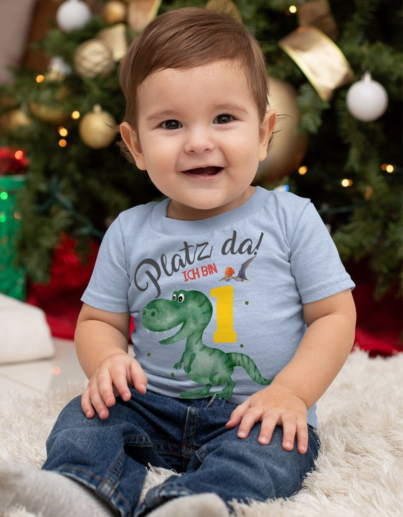 Baby / Kinder T-Shirt mit Spruch Platz Da ich bin Eins 1 Dinosaurier T-Rex mit Flugsaurier - von Mikalino