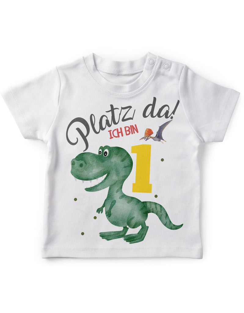 Baby / Kinder T-Shirt mit Spruch Platz Da ich bin Eins 1 Dinosaurier T-Rex mit Flugsaurier - von Mikalino