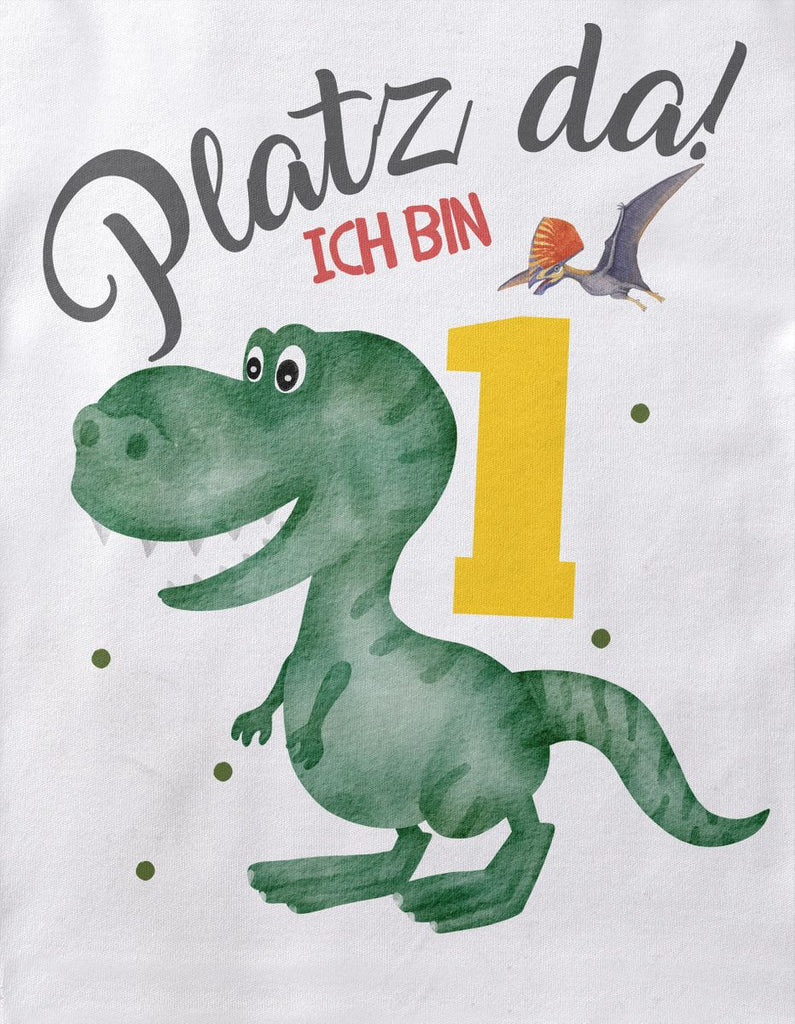 Baby / Kinder T-Shirt mit Spruch Platz Da ich bin Eins 1 Dinosaurier T-Rex mit Flugsaurier - von Mikalino