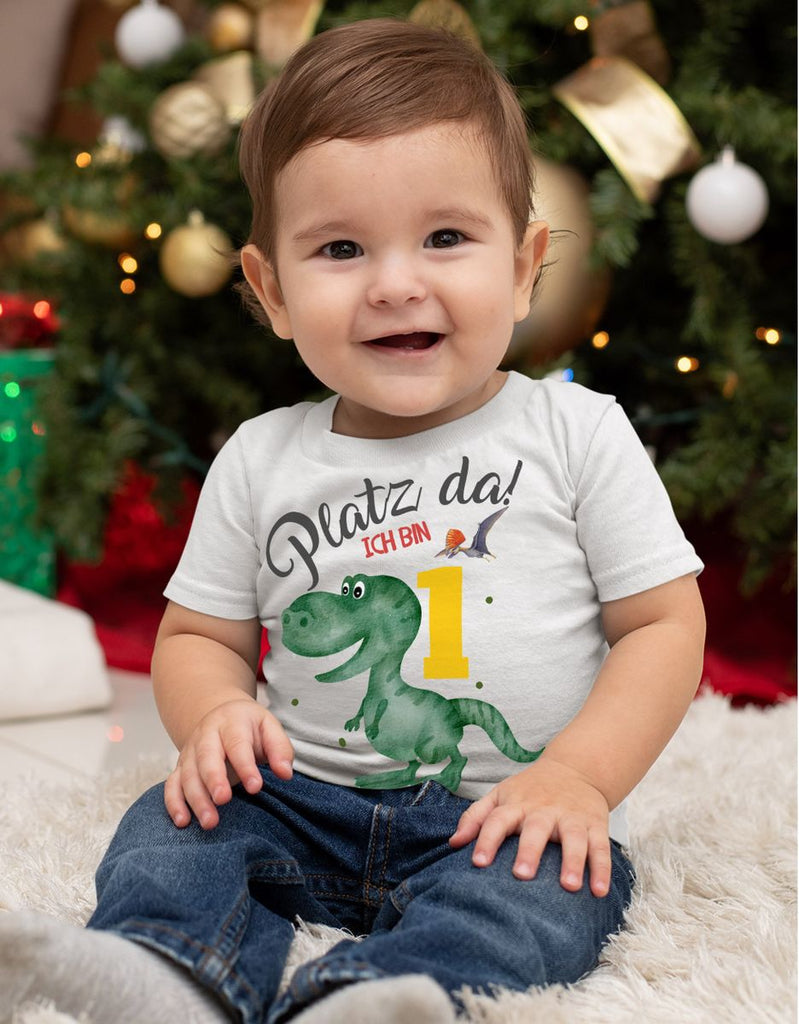 Baby / Kinder T-Shirt mit Spruch Platz Da ich bin Eins 1 Dinosaurier T-Rex mit Flugsaurier - von Mikalino